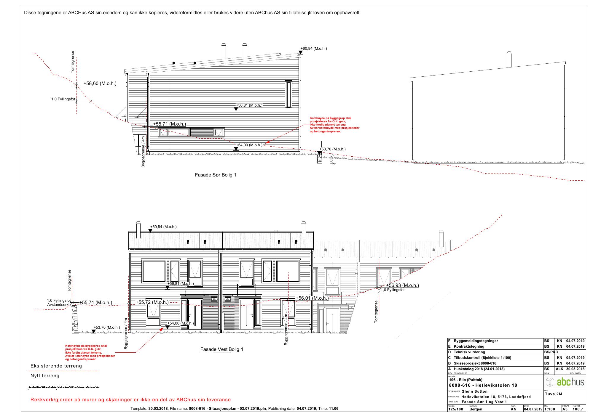 Arkitekttegning · sør- og vestfasade · 04.07.2019