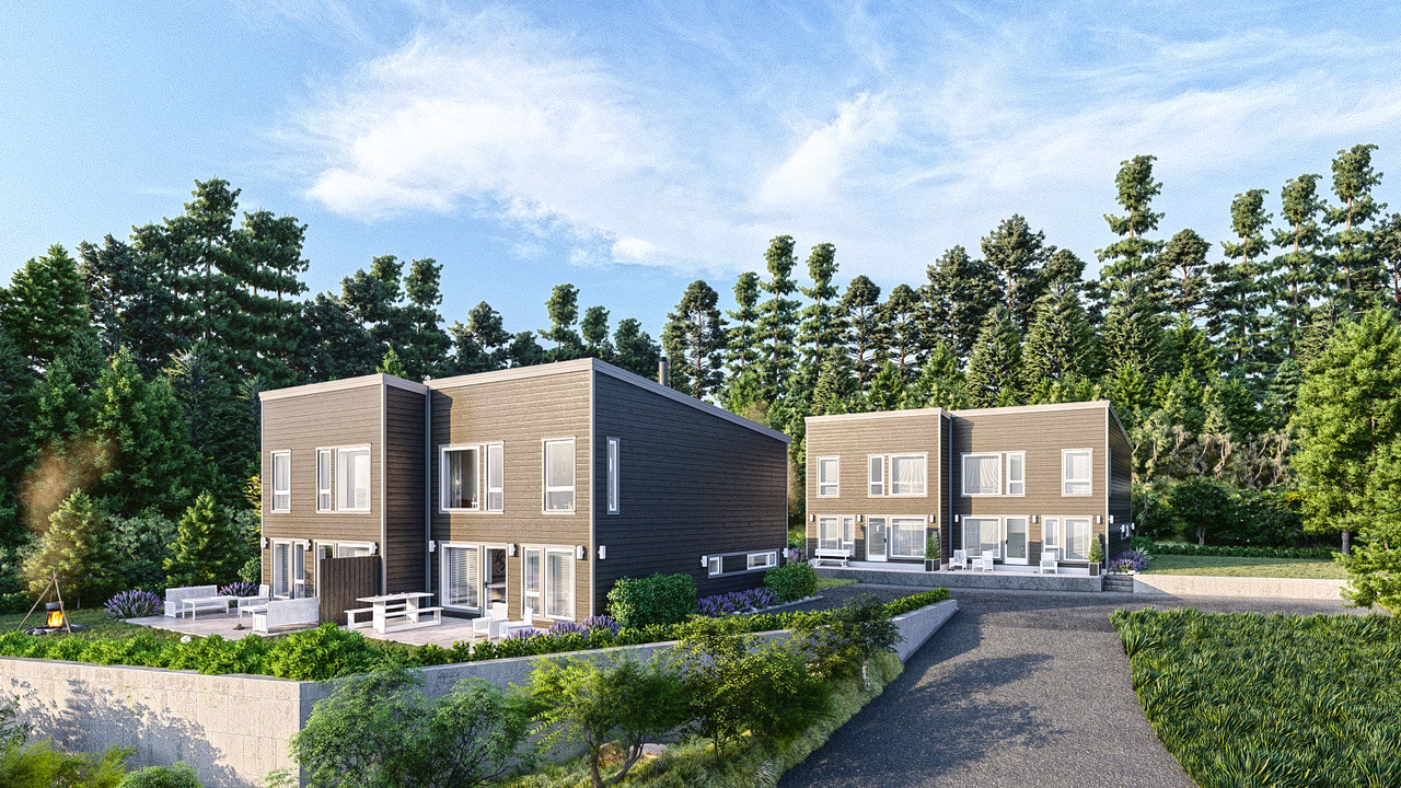 Prosjektillustrasjon av to tomannsboliger i Hetlevikstølen 18